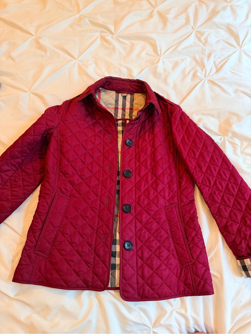 Burberry Quilted Puffer Jacket in Berry Red